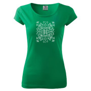 Zöld színű női póló egyedi népi motívummal